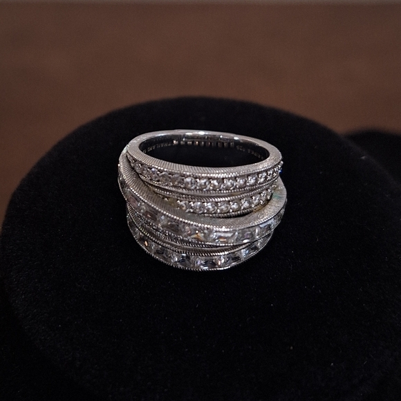 Judith Ripka 5 Band Highway Ring ✨ Sterling Silver CZ Wide Crossover Ring Sz 6 - Picture 11 of 11